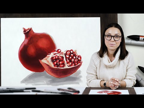 Видео: Экспресс-урок по скетчингу маркерами «Гранат» | Как нарисовать гранат поэтапно