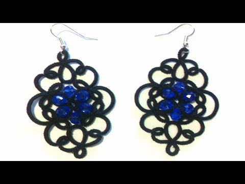 Видео: Вечерние серьги фриволите иглой с бусинами, Анкарс. Видео урок фриволите для начинающих