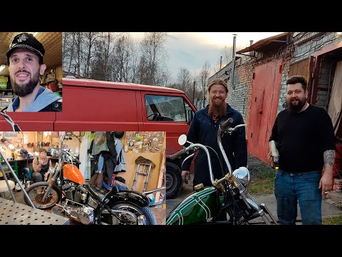 Видео: Паша Кот и его олдскульный Softail в мастерской Alkothrashers Garage!Диванный критик Chening в деле!