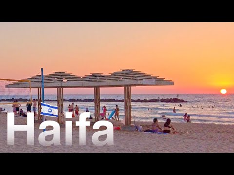 Видео: Хайфа, "Волшебные часы", экскурсия по великолепному пляжу на закате | Израиль 4K