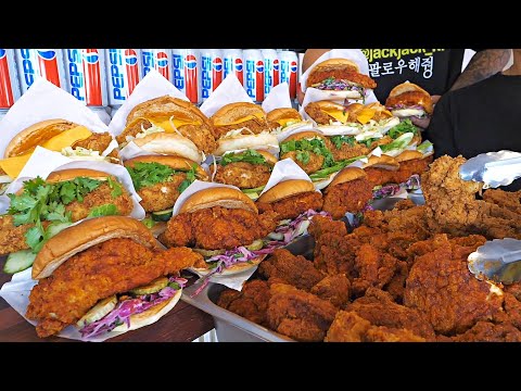 Видео: Сытная целая куриная ножка!! Американский горячий куриный бургер в Нэшвилле / Корейская уличная еда