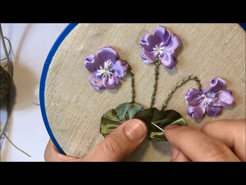 Видео: Фиалка лесная вышитая лентами / Violet forest embroidered ribbons