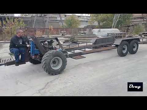 Видео: Самоходный плодовоз (контейнеровоз), для сбора, перевозки и выгрузки урожая (яблоки и др).