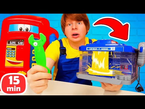 Видео: Машинки-хамелеоны! 🚗🌈 Кто раскрасил их на автомойке? Башенный кран УПАЛ