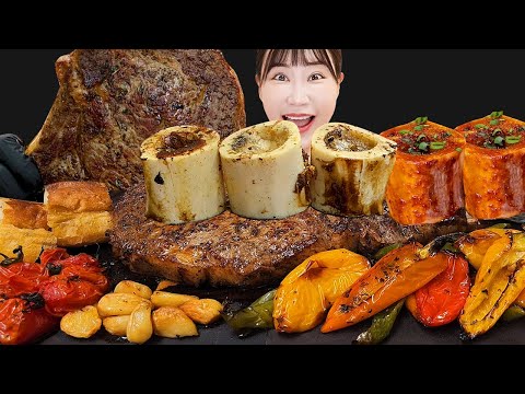 Видео: Кость говядины Marrow 🐮 TOMAHAWK STEAK 🥩 Звуки для еды MUKBANG