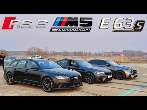 Видео: Audi RS6 vs BMW M5 vs AMG E63S - DRAG RACE + бонус BMW X5M, X6M, M3 e92, Golf R, WRX Sti - versus