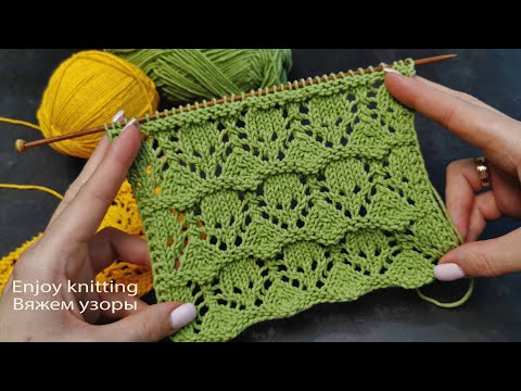 Видео: АЖУРНЫЙ Узор Спицами для Палантина / Шали | Lace knitting pattern for scarf / shawl