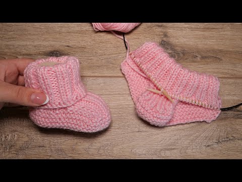 Видео: Пинетки – носочки на двух спицах | Baby socks - booties knitting pattern