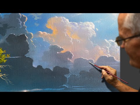 Видео: Рисуем небо с облаками акриловыми красками | урок | Промежуток времени | Эпизод 2.