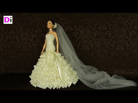 Видео: Свадебное платье  без выкроек для куклы Барби