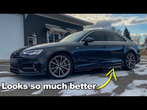 Видео: Установка аэродинамического комплекта Audi A4 от ECS Tuning (сплиттер B9, боковые юбки и многое д...