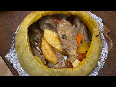 Видео: МЯСО В ТЫКВЕ и ПЮРЕ ИЗ ТЫКВЫ И КАРТОФЕЛЯ. ГОТОВИМ В ДУХОВКЕ.