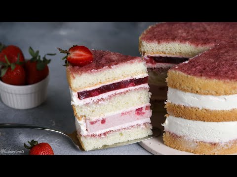 Видео: Торт КЛУБНИКА СО СЛИВКАМИ/ Подробный РЕЦЕПТ нежного вкусного торта с КЛУБНИЧНЫМ МУССОМ