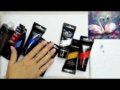 Видео: Рисуем картину Лебеди акрилом, курсы в описании