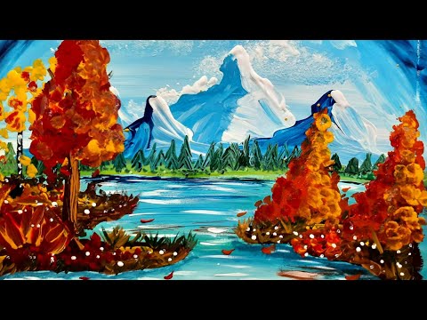 Видео: Рисование детям ! Осенний пейзаж гуашью