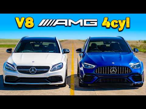 Видео: Кто победит в заезде: новый 4 цилиндровый C63 или же старый C63 с V8?