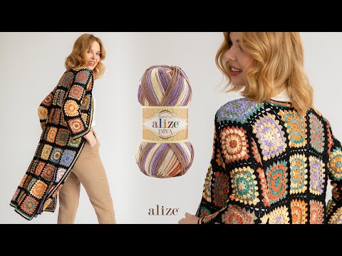 Видео: Кардиган с мотивом Alize Diva Batik
