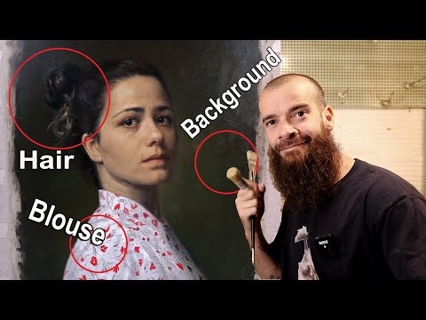 Видео: Как художественно нарисовать волосы, фон и драпировку. Портрет моей жены.