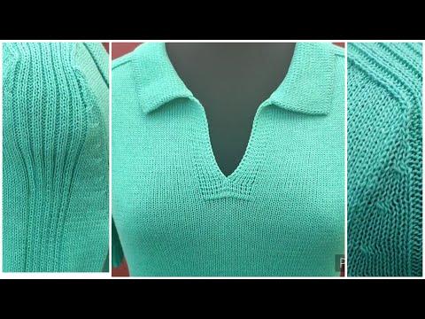 Видео: Футболка с воротником Поло и "погоном"  на вязальной машине.