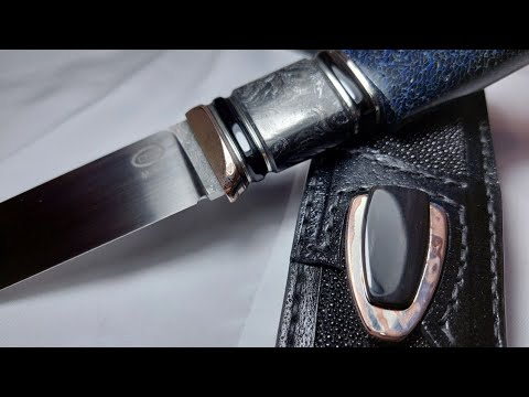 Видео: Сталь М398, рог буйвола, карбон, позвоночник кита и конечно же кожа ската!