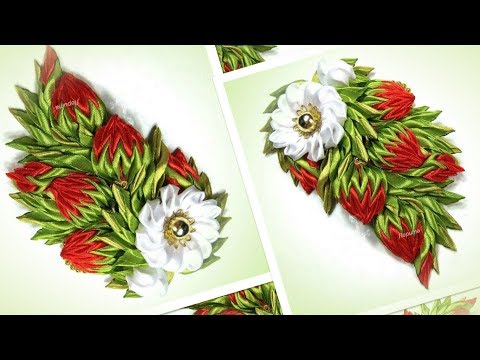 Видео: Ягодки из узкой ленты, брошь цветы канзаши /diy satin ribbon flower