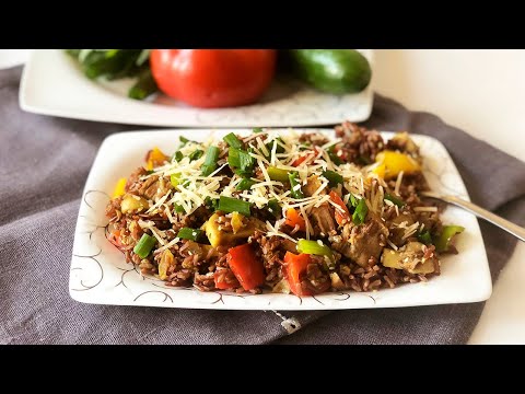 Видео: Как приготовить красный рис? Паэлья с мясом и овощами.