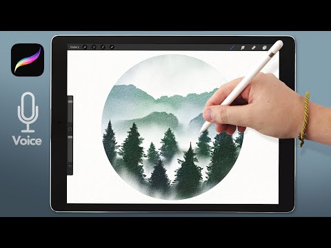 Видео: Акварель Procreate: картина «Круг сосновых деревьев в горах»