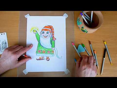 Видео: 1 клас, урок 29 Тема: Музична казка у танці. Зображення гномика (кольорові олівці).