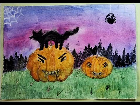 Видео: Рисуем страшные тыквы к Хэллоуину - Let's draw scary pumpkins for Halloween