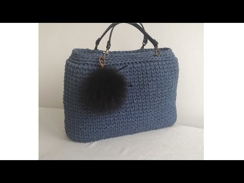 Видео: Вязание крючком. Сумка синяя. Трикотажная пряжа.