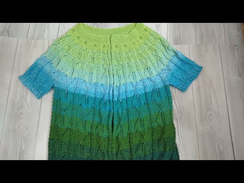 Видео: Круглая кокетка спицами по Китайской схеме.Кофточка Листопад. 1 часть.