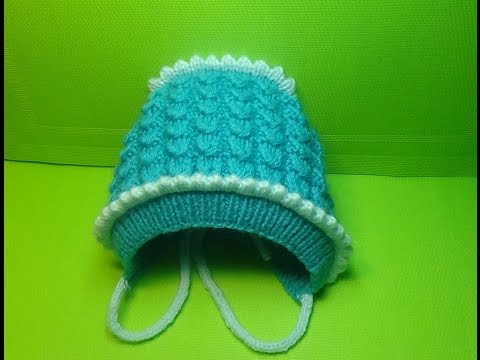 Видео: Вязание спицами детская шапочка- чепчик #142