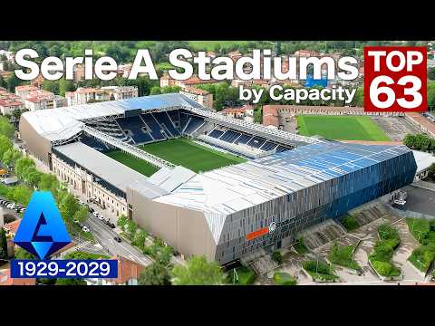 Видео: 63 стадиона Серии А по вместимости (1929–2029, включая будущие модернизации)