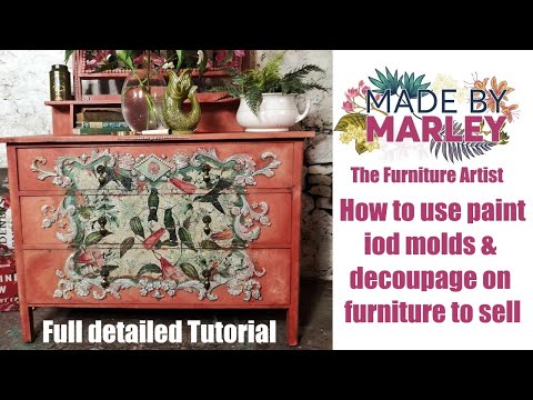 Видео: Как использовать краску, формы для йода и декупаж на продаваемой мебели