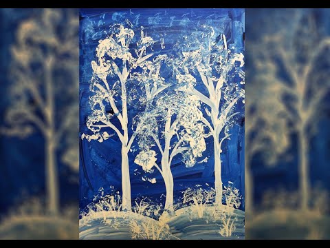 Видео: Рисуем зимний пейзаж мятой бумагой. для детей 4-6лет