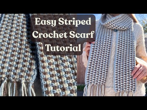 Видео: Простой урок по вязанию полосатого шарфа крючком для начинающих | Шарф Early Frost