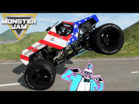 Видео: Monster Jam: БЕЗУМНЫЕ прыжки и столкновения на большой скорости, карта №7 | BeamNG Drive