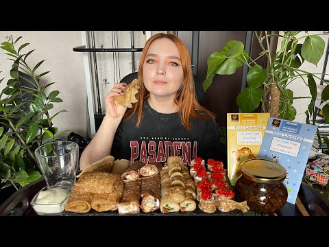 Видео: MUKBANG | Рулетики из блинов, блины с картошкой, варенье из шелковицы | Mukbang | Diferent pancakes