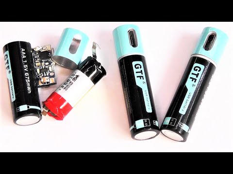 Видео: Литиевый аккумулятор GTF Li ion 1,5 V ААА 675 mWh, батарейка с микро юсб зарядкой, разборка и тест