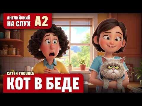 Видео: Кот в беде. Веселый рассказ (уровень А2). Английский на слух.