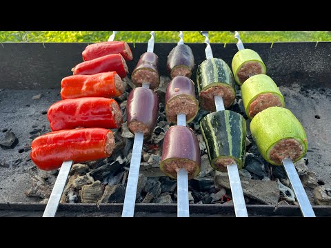 Видео: Шашлык "Осенний" 🔥 Фаршированные овощи на углях👍