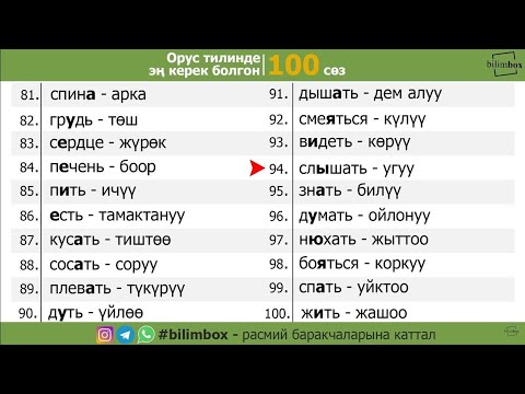 Видео: #1 Кыргызча орусча словарь 100 сөз