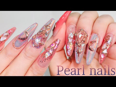 Видео: перламутровый нейл-арт с розовым золотом✨ наращивание ногтей / Ногти дома / АСМР