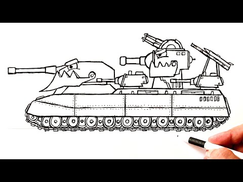 Видео: Как нарисовать Танк из мультика Геранд | Танк Гибрид Ратте + КВ-6