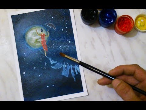 Видео: Шагающая к луне(гуашь)для начинающих