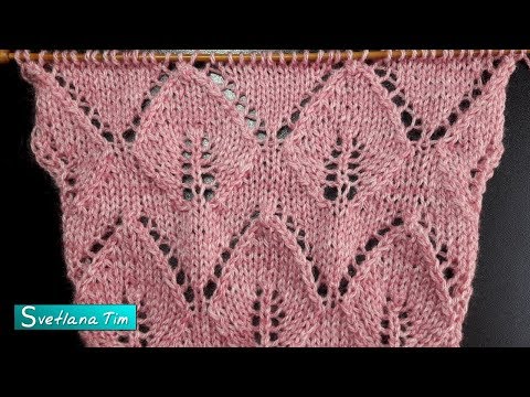 Видео: Как связать спицами большие Ажурные Листья. Урок # 603