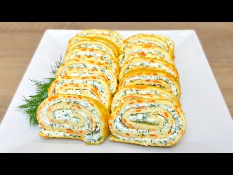Видео: Новый рецепт РУЛЕТА ИЗ ОМЛЕТА с сыром и зеленью. Отличная ЗАКУСКА! | Вкусные идеи