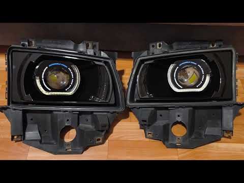 Видео: Тюнинг фар Фольксваген Т4 рестайлинг. Установка билед линз Aozoom и лед масок.