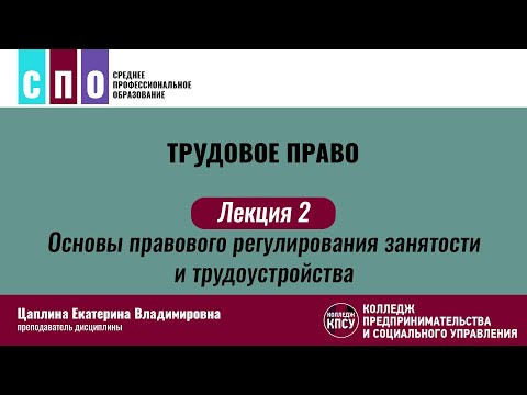 Видео: Лекция 2. Основы правового регулирования занятости и трудоустройства - Трудовое право