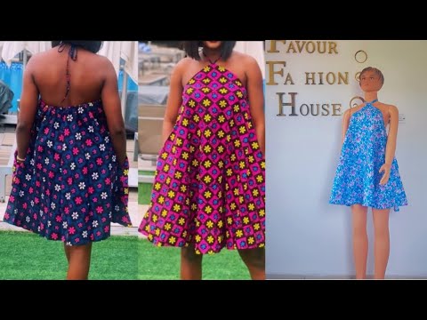 Видео: Как раскроить и сшить расклешенное платье с халтер-халтер, тонкими бретельками и эластичной сборк...